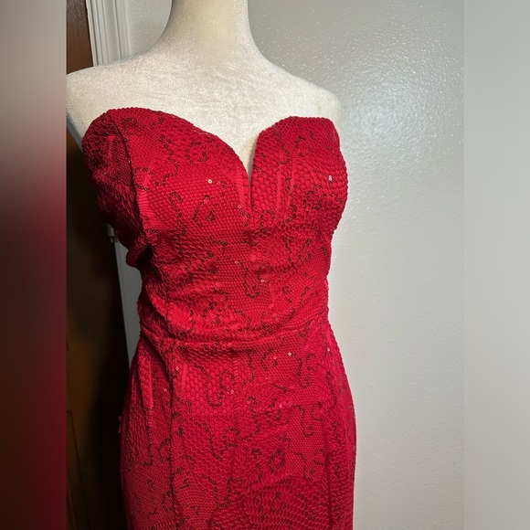 Elegant long mermaid heart shaped wine color night cocktail dress woman size L - Picture 10 of 11